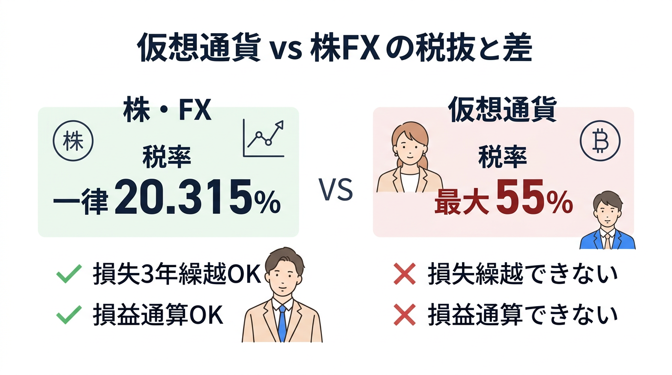 仮想通貨と株式・FXの税金比較