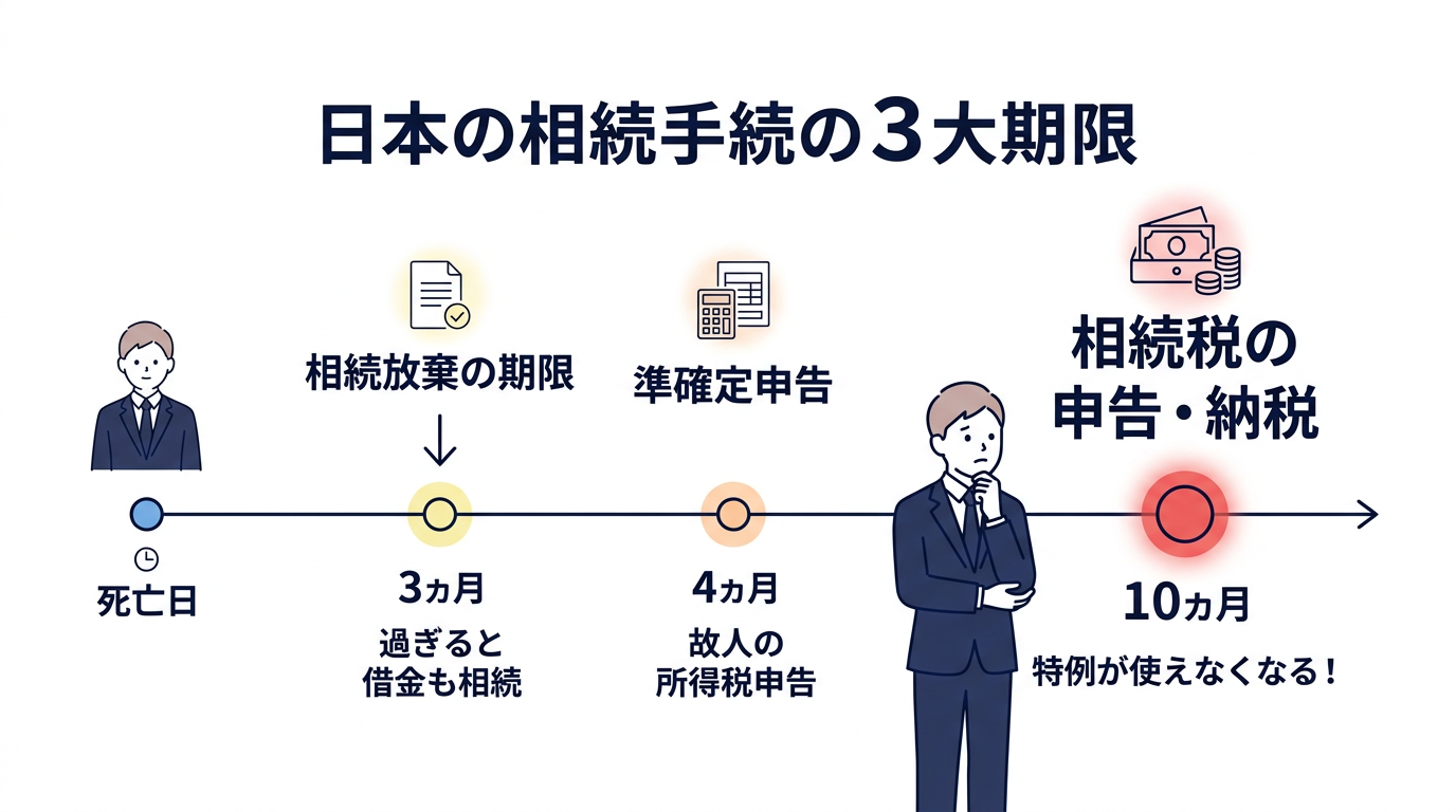 相続税申告の全体スケジュール：3つの締切