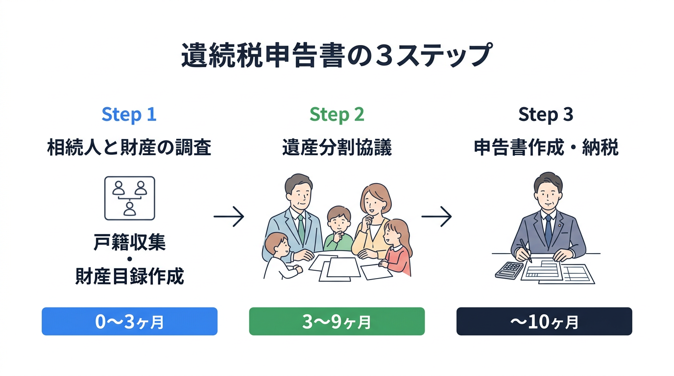 ステップ1：相続人と財産の調査の流れ
