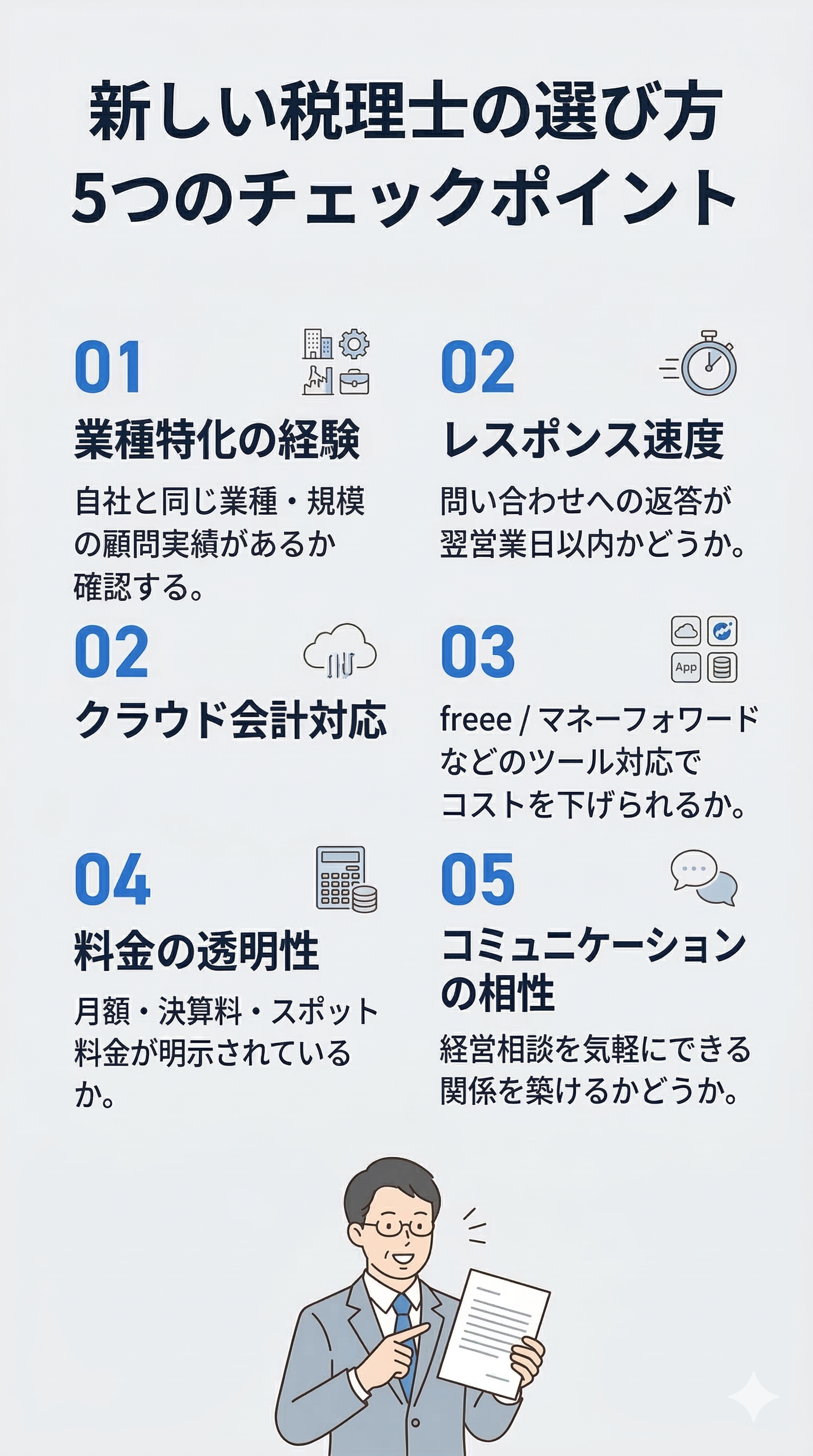 新しい税理士を選ぶ5つのチェックポイント