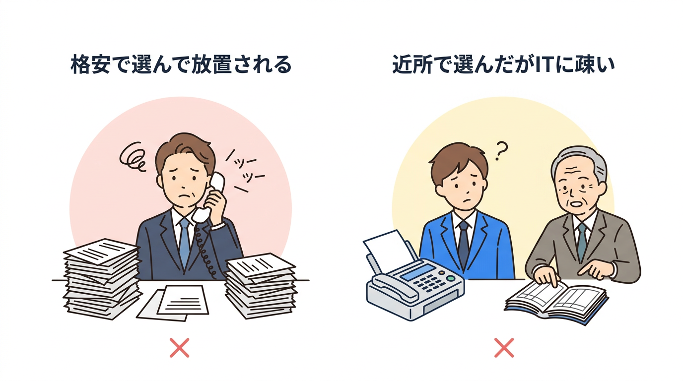 税理士選びでよくある失敗パターンの図解