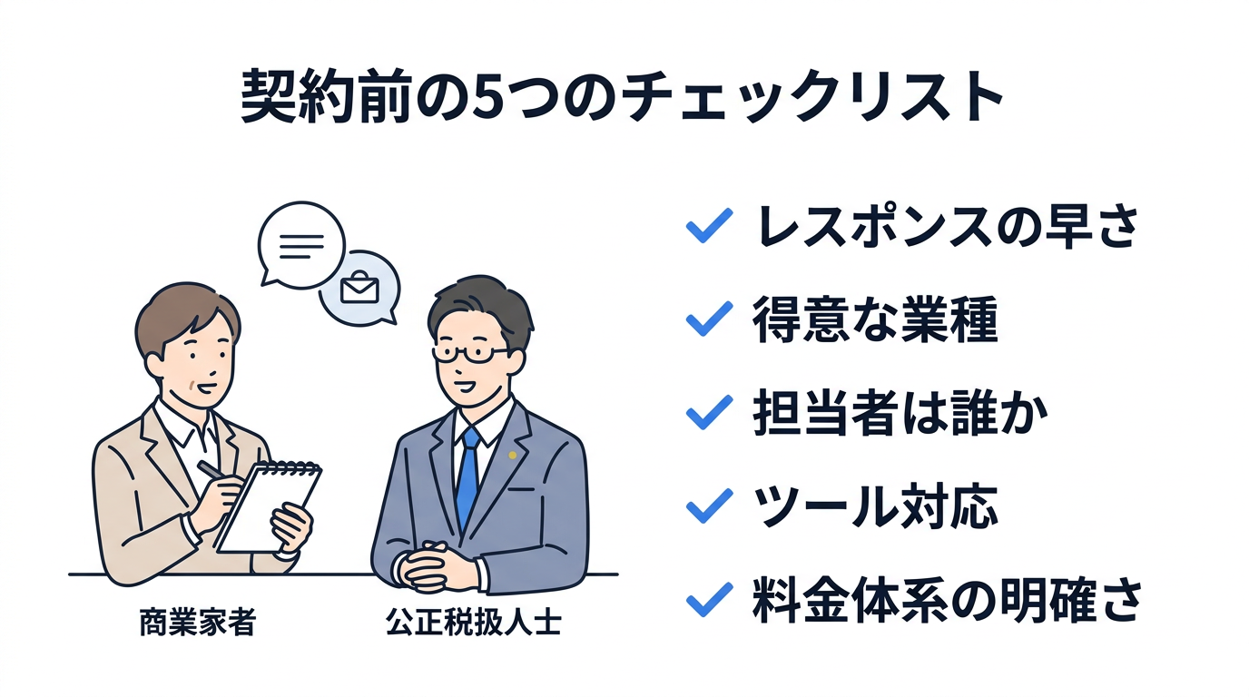 契約前に確認すべき5つのチェックリストの図解