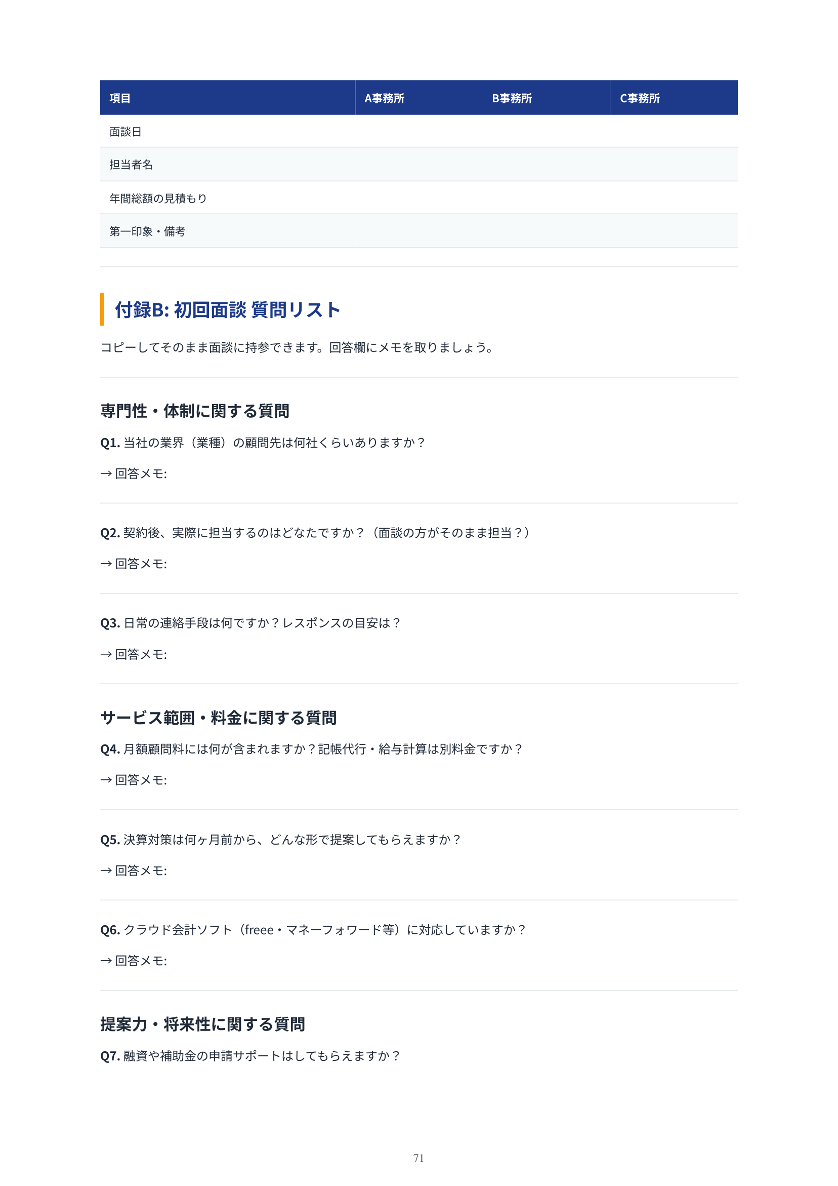 初回面談 質問リスト